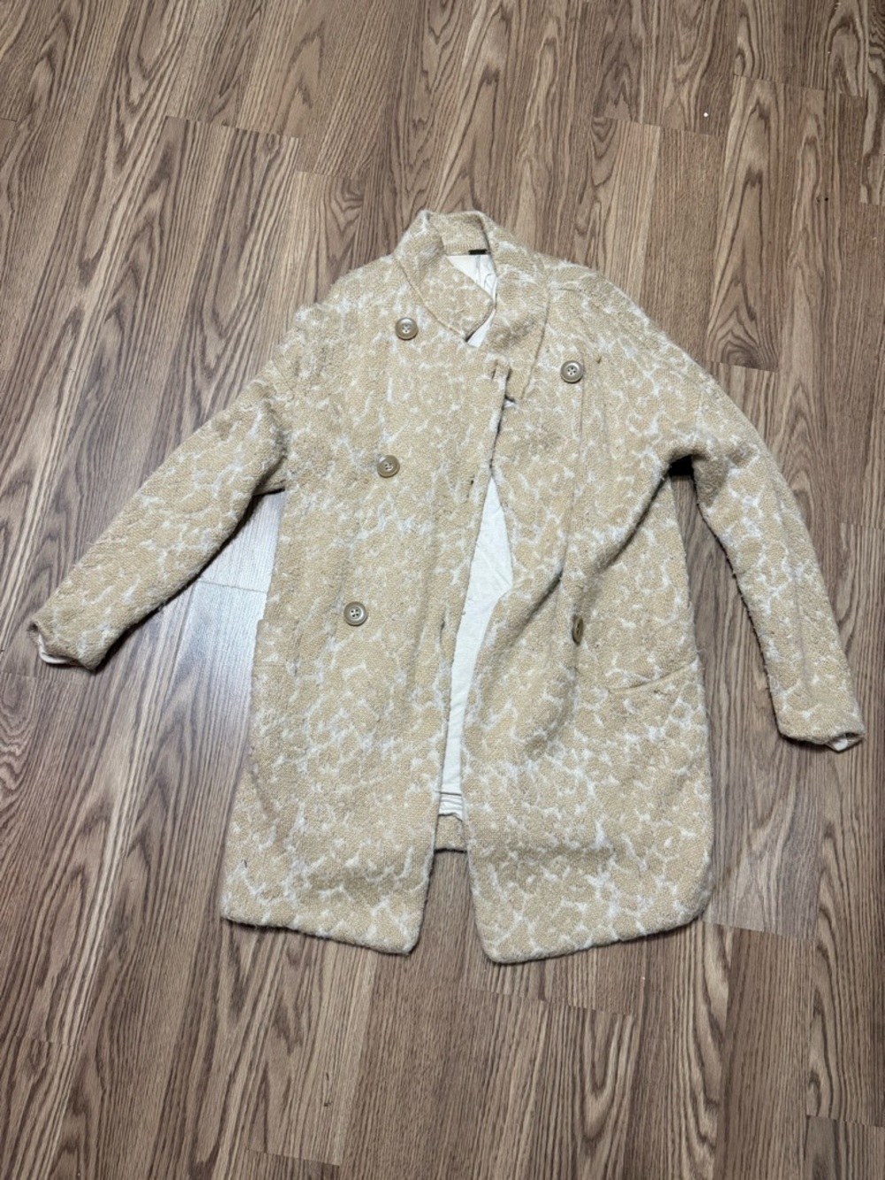 Free People Beige Textured Double-Breasted Coat